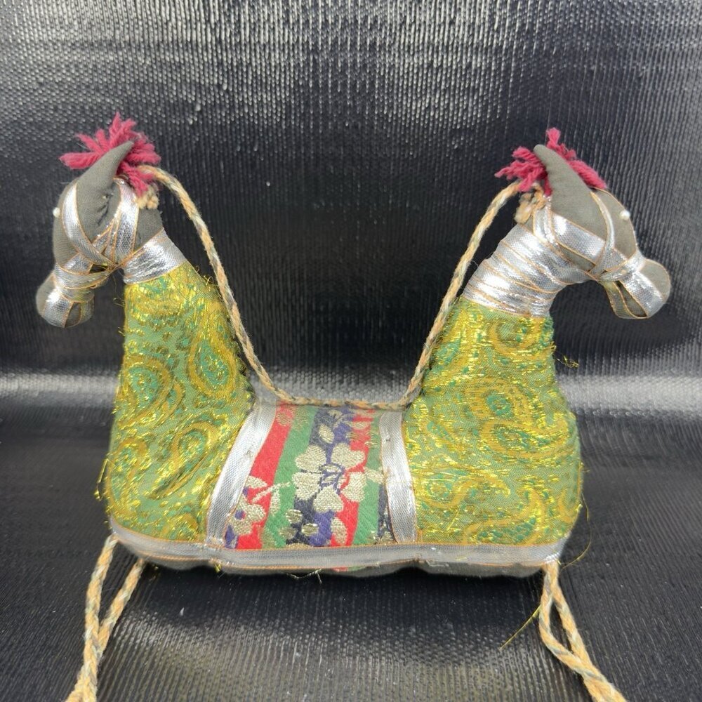 Folk Art Cloth Camel Horse Embroidered and Hand Stitched Made in India Vintage